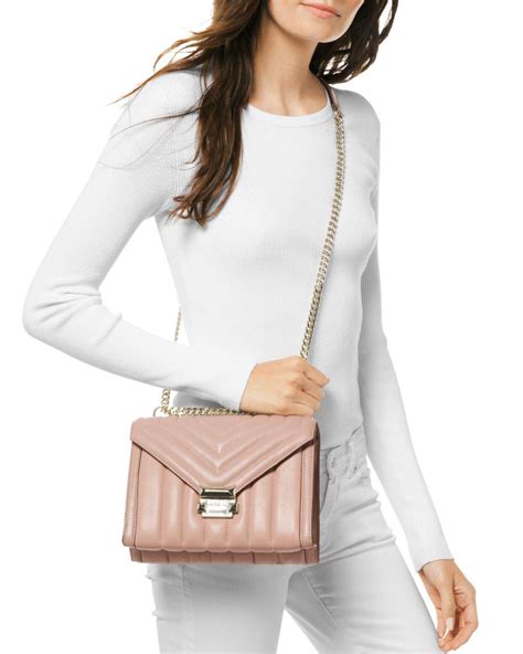 michael michael kors whitney large leather shoulder bag|quilted shoulder bag with chain.